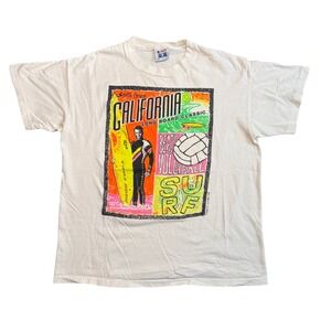 Vintage 1989 Santa Cruz California Long Board Classic Surf T-Shirt White M/L
